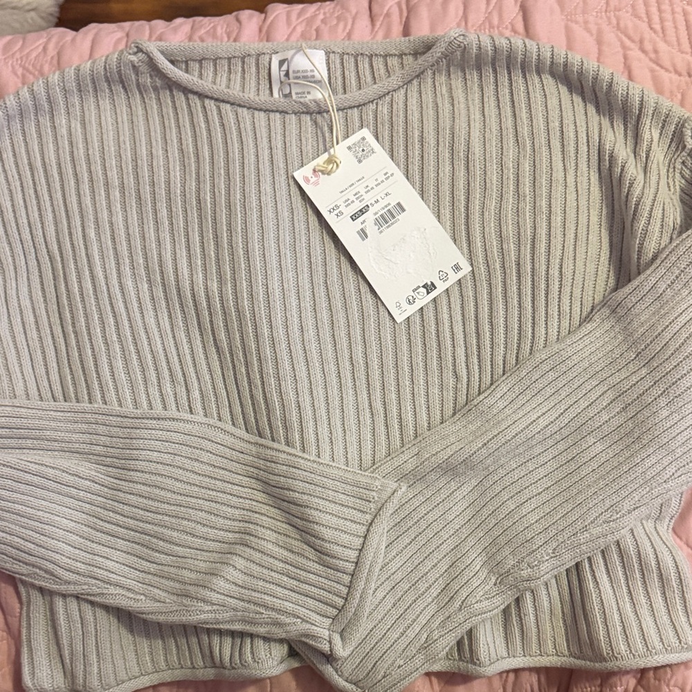 Zara Light Gray Ribbed Crop Top